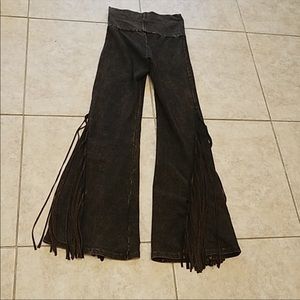 T party brown fringe yoga pants NWT S